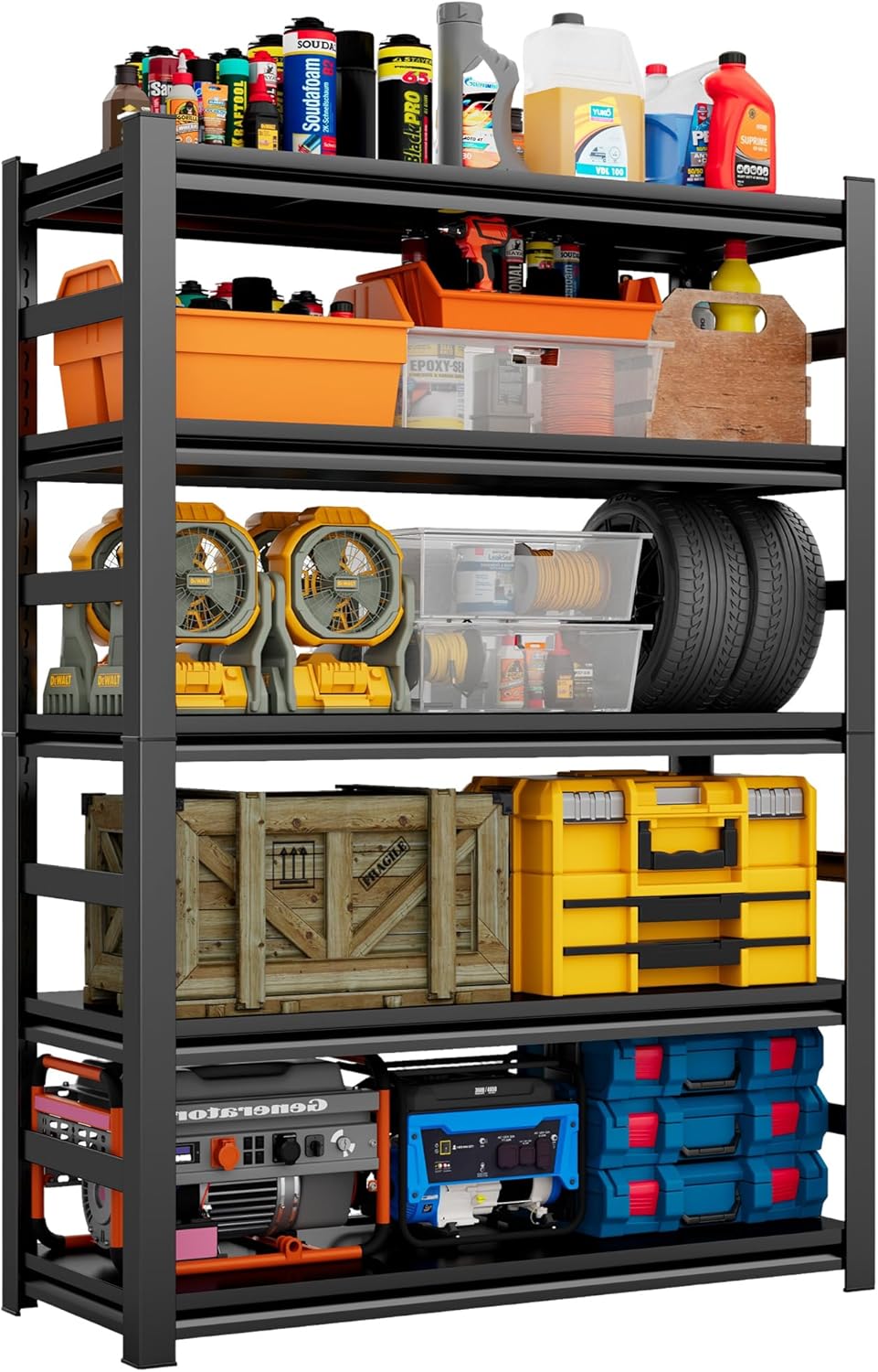 72"H Garage Shelving Heavy Duty Rack, 3500 LBS Large Capacity 5 Tier Adjustable Storage Shelves, Metal Industrial Shelf Units for Garage, Basement and Warehouse, 72"H×35.4"W×15.75"D, Black