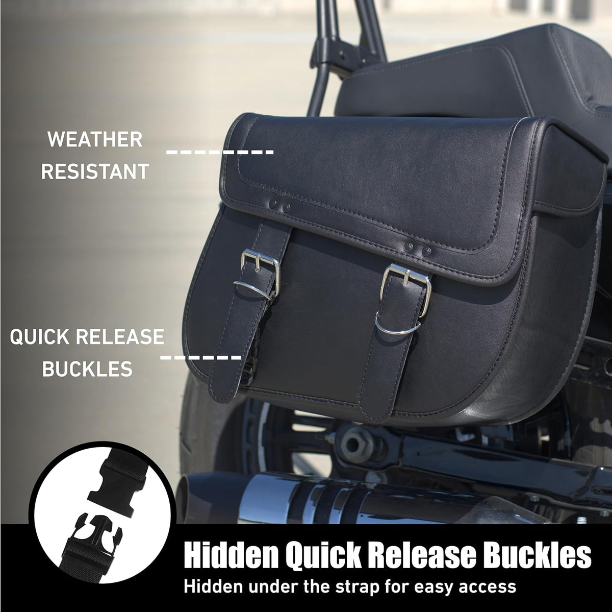 Nomad Leather Motorcycle Saddlebags Large Quick-Easy Universal Fit Throw Over Saddle Bags Cruiser Biker Side Bags (Black)