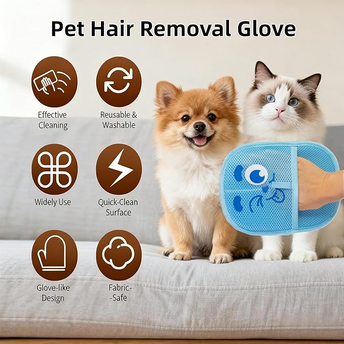 2025 Thickened Electrostatic Pet Hair Removal Gloves for Dogs & Cats，Reusable & Washable Cat Hair Removal Glove, Pet Hair Remover Tool for Furniture Clothing, Couch, Carpet, Car Seat, Bed