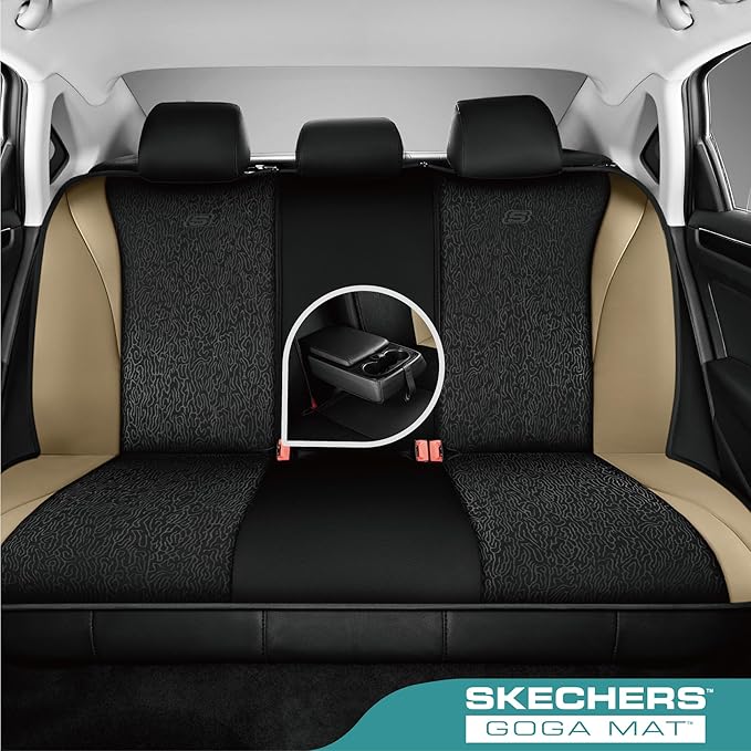 Skechers Car Seat Covers,Leather Seat Covers with GOGA Mat Technology,Waterproof Car Seat Covers Full Sets,Airbag Compatible,Comfort Universal Fit for Most Cars,Vans,Trucks,SUVs,Beige