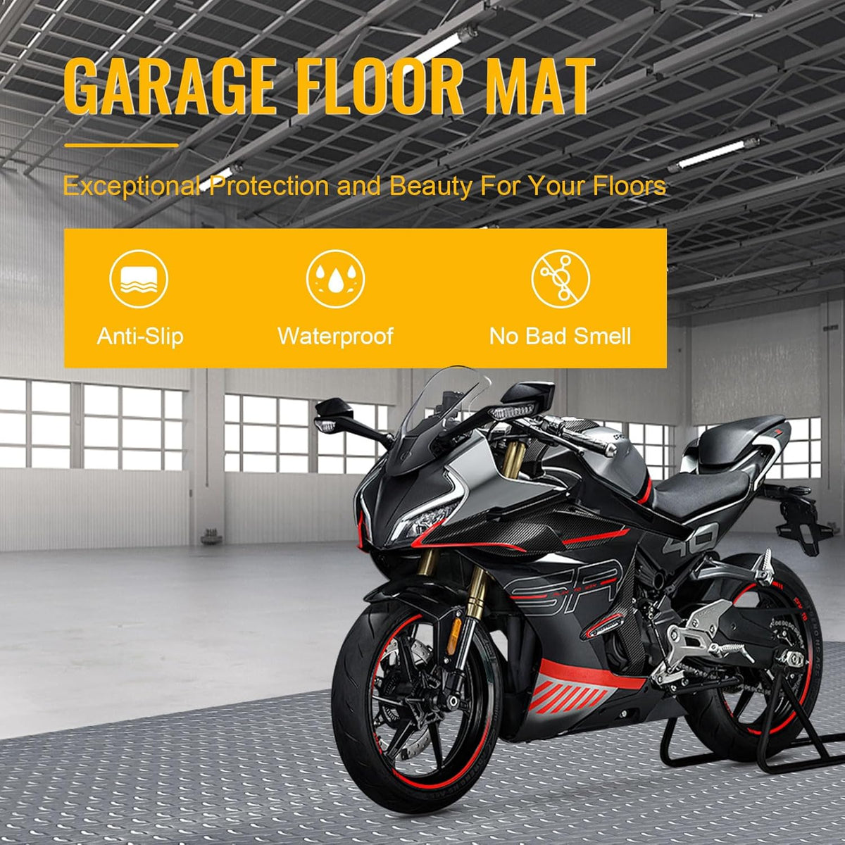 4x6 FT Garage Floor Mat, 2 Rolls 2.8mm Thickened Flooring Roll 48 sqft Diamond Plate PVC Rubber Trailer Mat, Non-Slip Floor Mat for Garage, Warehouse, Gyms, Boats, Pickup Truck, Gray
