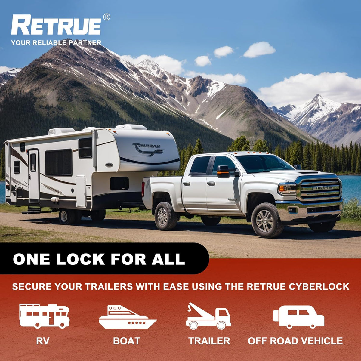 RETRUE Trailer Tongue Coupler Lock, Upgrade Trailer Cyberlock Extra Wide 1.2'' Span, Dia 1/4'', Heavy Duty Trailer Latch Lock for Wide Trailer Coupler, Tow Boat Accessories, RV Truck Car's, Silver