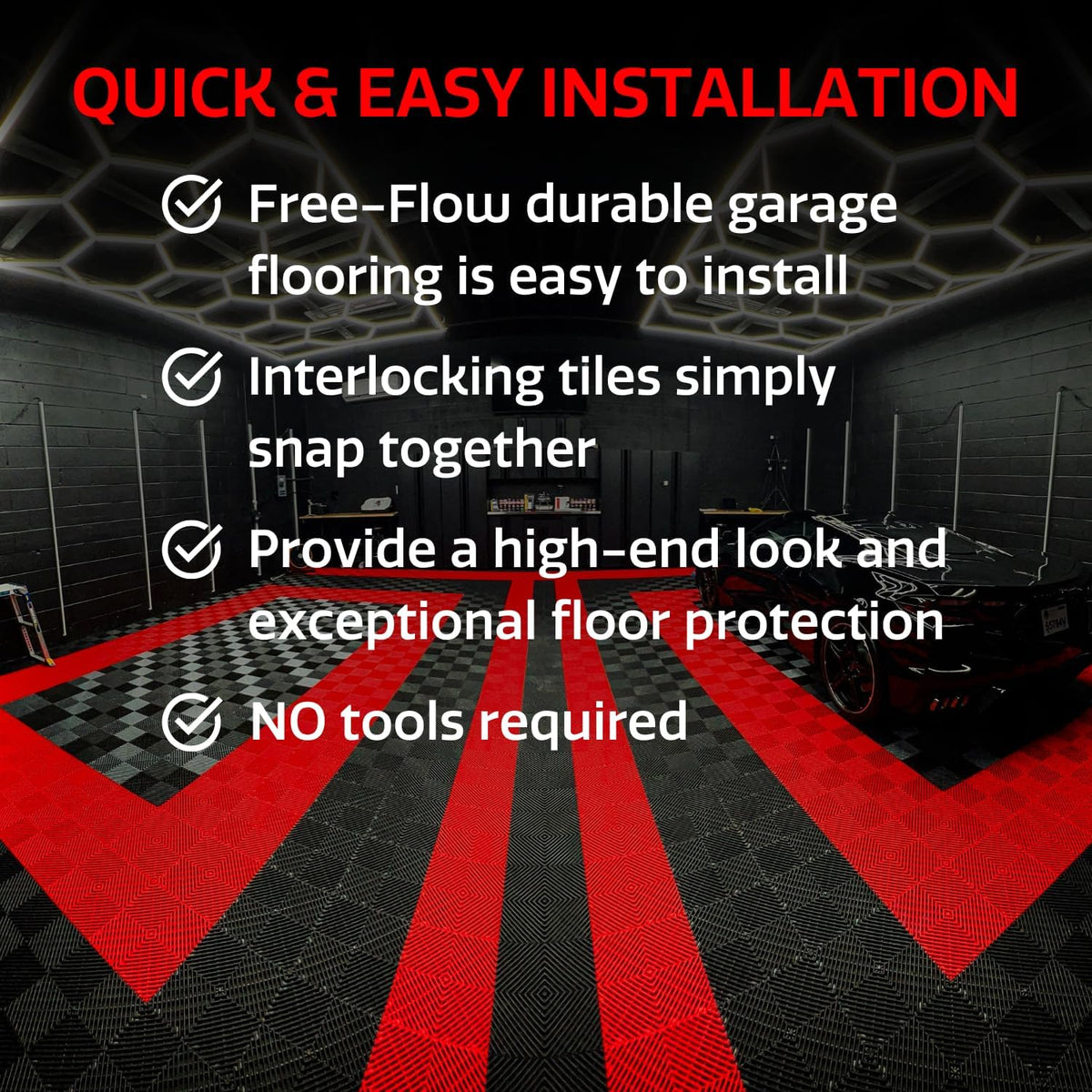 Big Floors RaceDeck Free-Flow Open Rib Self-Draining Design, Durable Copolymer Plastic Interlocking Modular Garage Flooring Tile (Graphite, 12 Pack of 12 x 12" Tiles)