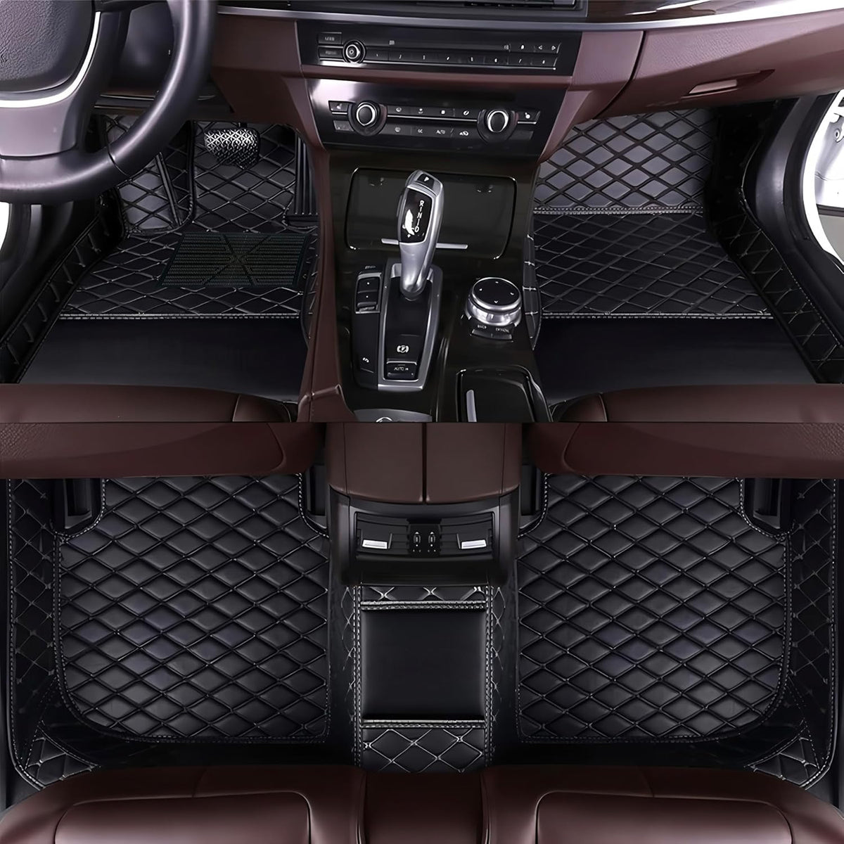 Custom Personalized Floor Mats for Cars，Luxury Full Coverage All Car Floor Mats，Anti-Slip Leather Car Mat Set ，Custom Floor Mats for 99% of Cars, Trucks & SUVs. (Black)