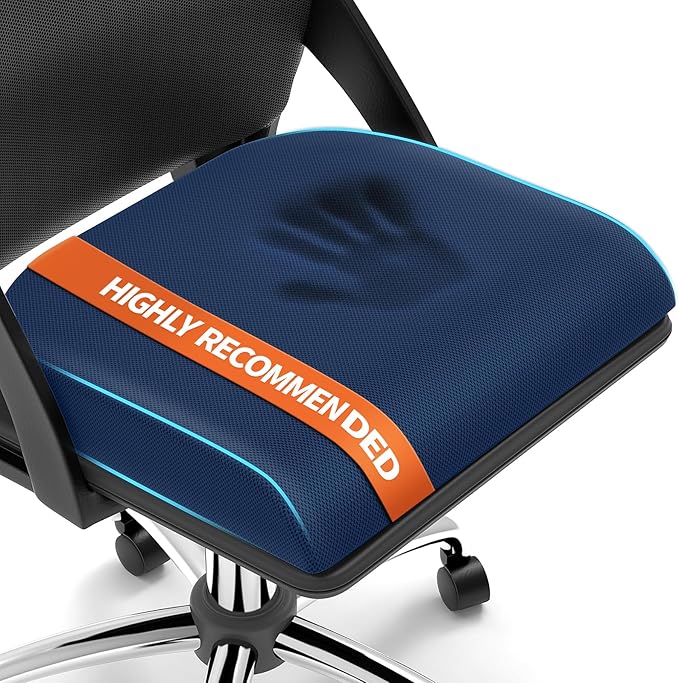 Large Seat Cushion, Memory Foam Cushion for Long Sitting Hours on Office Chair, Home & Car, Non-Slip Chair Pad for Relieving Back & Sciatica & Hip & Coccyx Pain (Blue)