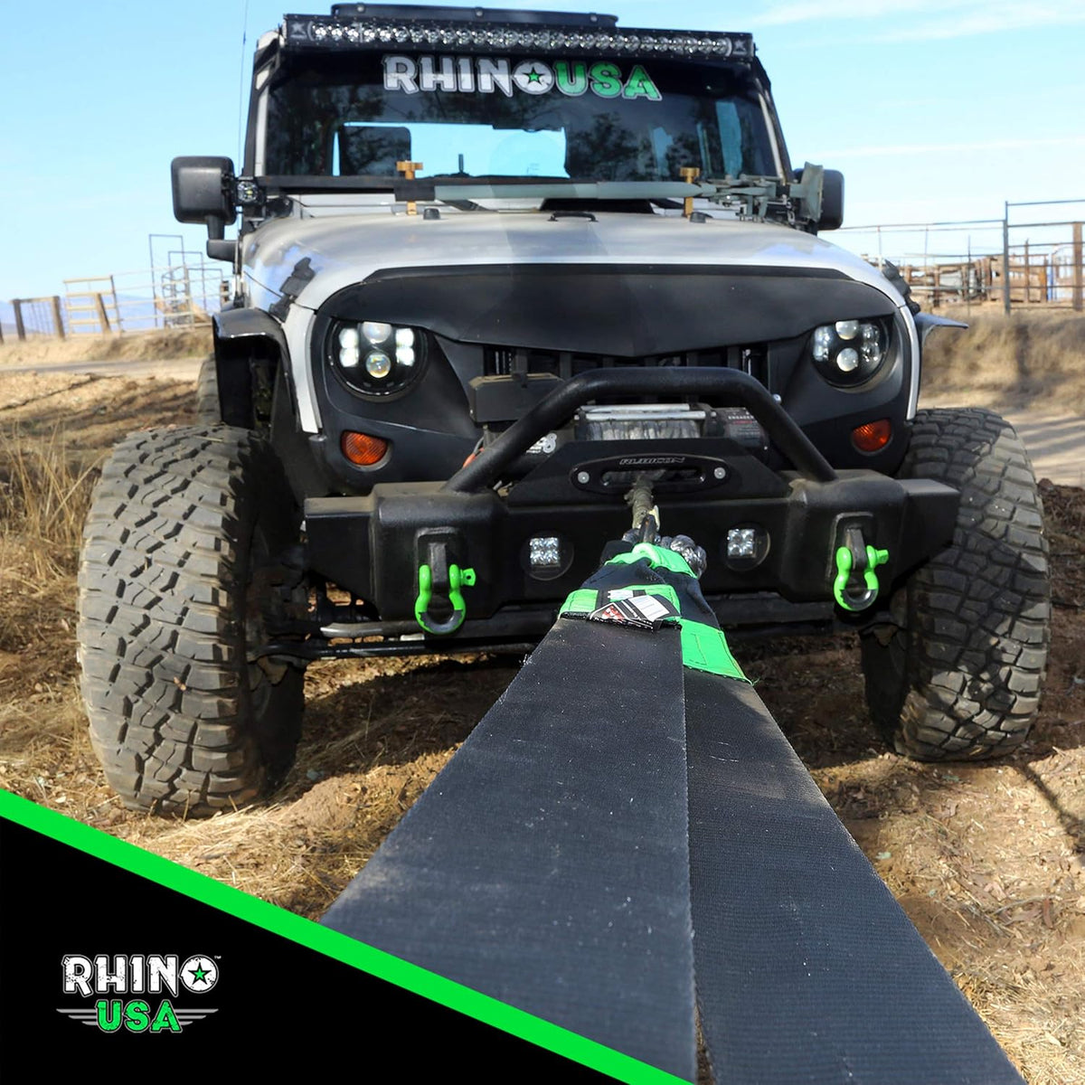 Rhino USA Recovery Tow Strap (4" x 30') - 40,320lb Break Strength - Emergency Recovery Strap Tow Rope for Diesel Trucks, Backhoe, Excavators & More - Heavy Duty Towing Strap for Offroad 4x4 Use