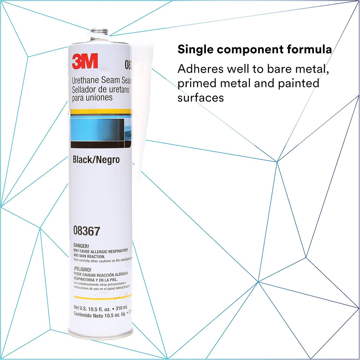 3M Urethane Seam Sealer, 08367, Black Color, High Solids, Permanently Flexible, 310 mL/10.5 fl oz Cartridge (Pack of 2)