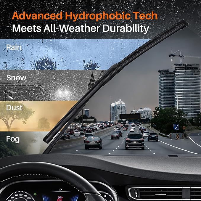 DOG TAIL Water Repellent Silicone Wiper Blades 26" 20" Set with Multiple Adapters and 2 Refills, Automotive Replacement Front Windshield Wiper Blades for My Car with Water Repellency Formula DropClear