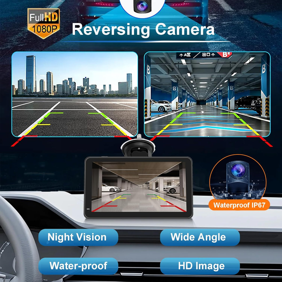 Portable Carplay Screen for Car, 7" HD Touchscreen Car Stereo with Wireless Android Auto, Car Audio Receivers with Backup Camera/GPS Navigation/Mirror Link/Voice Control/Bluetooth