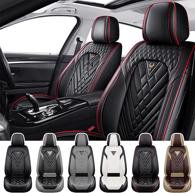 Truck Seat Covers for Chevy Silverado 3500 2007-2026, Waterproof Premium Leather Full Coverage Car Seat Cover, Muscle Sport Style Auto Interior Seat Cover Sets (Front Set/Black Red)