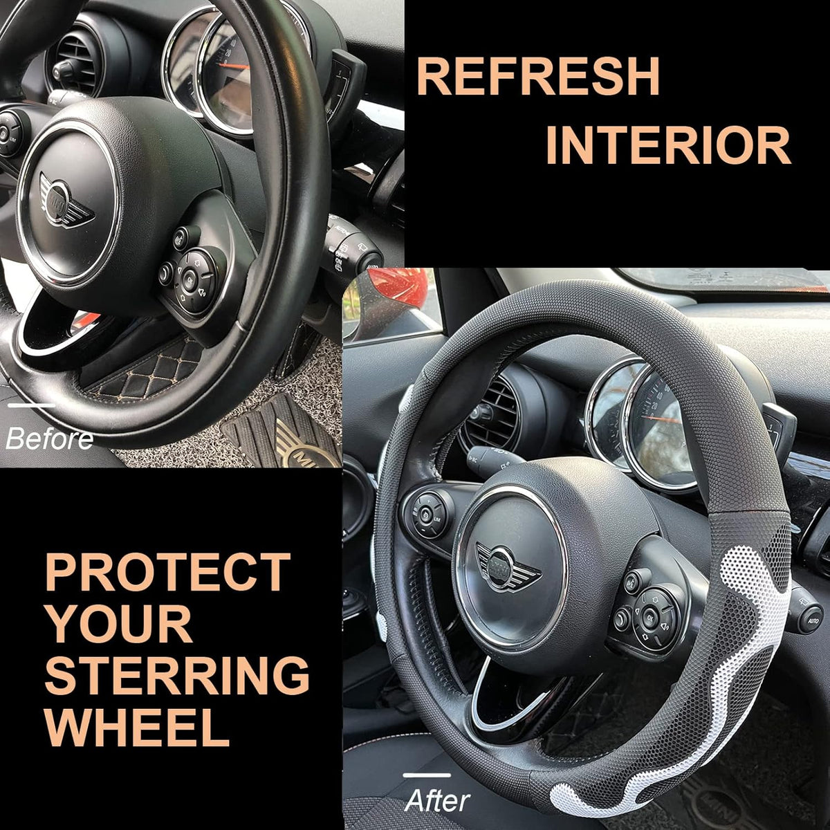 PINCTROT Comfy Grip Steering Wheel Cover, Anti-Slip Design, Universal 14.5-15 Inch(Silicone White)