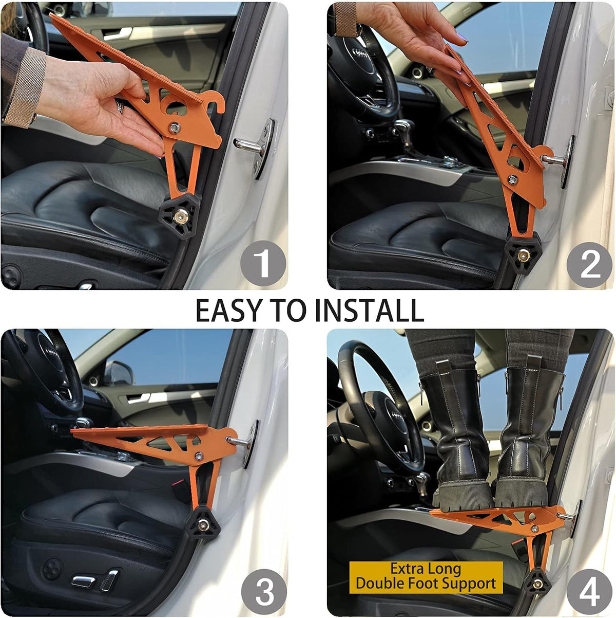 TOOENJOY Universal Fit Car Door Step, Foldable Roof Rack Door Step Up on Door Latch, Both Feet Stand Pedal Ladder, Easy Access to Rooftop for Most Car, SUV, Truck, Max Load 400 lbs(Orange