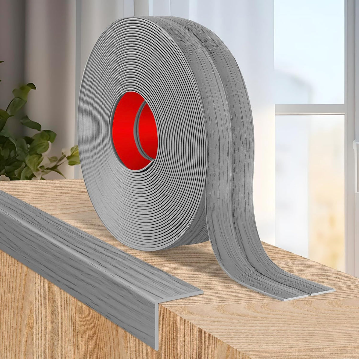 Flexible Wall Corner Protector Moulding Trim Peel and Stick Wall Corner Guards Edge Protector Self Adhesive Molding Trim Strip for Edge Ceiling (Light Gray Wood Grain, 0.8 in x 10 Ft)