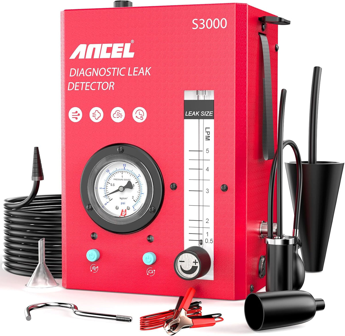 ANCEL S3000-US Smoke Machine Automotive with Built-in Air Compressor, Pressure Gauge & Adjustable Flow Meter, Automotive Smoke Machine Leak Detector for EVAP, Fuel, Vacuum System & More