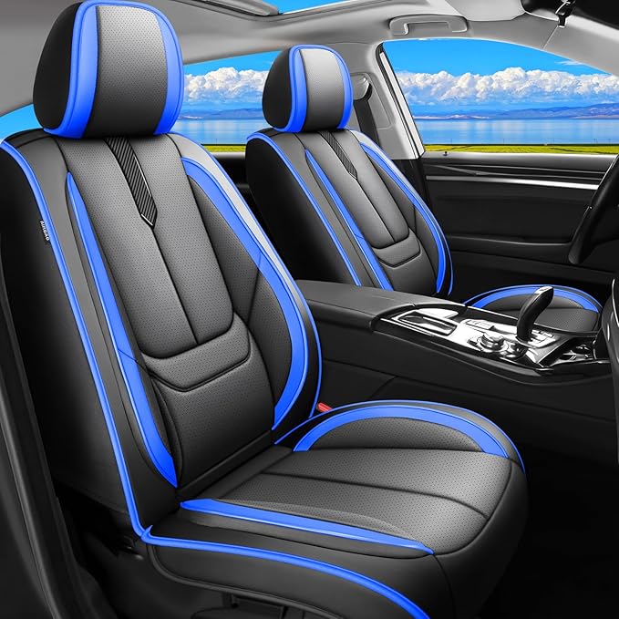 Fit Accord Car Seat Covers for Honda Accord 2003-2024 2025 2026 -Upgraded Premium Waterproof & Breathable Leather,Airbag Compatible,All-Weather Seat Cushion Protector,2 Front/Black-Blue