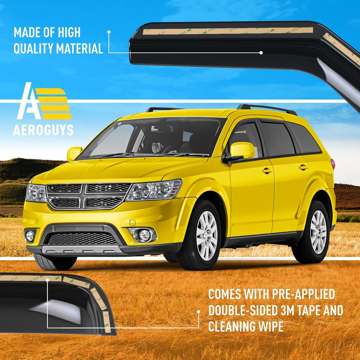 Extra Durable Window Deflectors in-Channel Window Visors Rain Guards Fit for Dodge Journey 2009-2020, Sun Visors, Wind Vent for Shades, Exterior Car Accessories - 4 pcs. AG0897