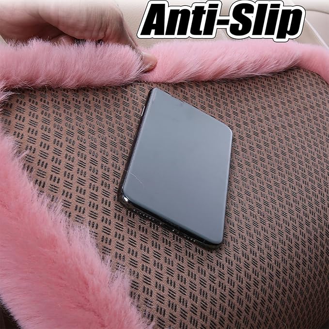 Plush Car Seat Cushion, Soft Warm Fuzzy Faux Rabbit Fur Fluffy Plush Auto Seat Cover Vehicle Car Front and Back Seat Protector Pad with Non-Slip Backing Cushion Interior Universal Fit (White,3PCS)