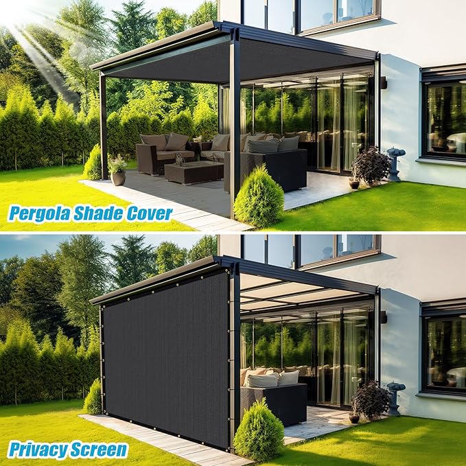 Amagenix 90% Pergola Shade Cover 11'X 14' Dark Gray Sun Shade Cloth with Grommets for Outdoor Garden Patio Porch-Commercial Grade 200 GSM-Cable Zip Ties Included (We Customized)