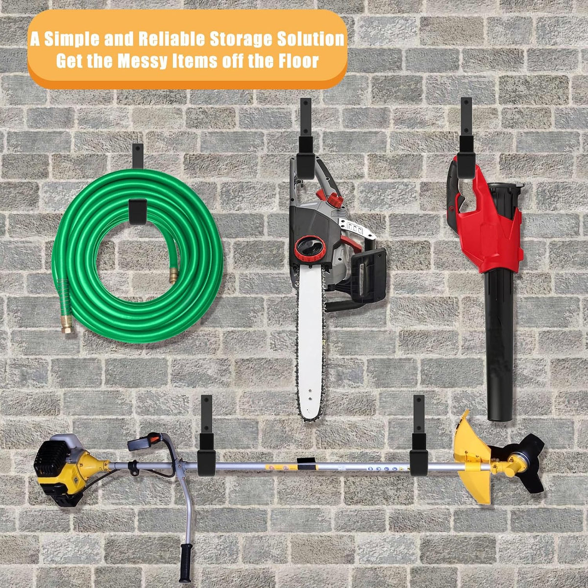 Heavy Duty Utility Hook System - Wall Mounted Garage Hooks for Bikes, Ladders, Tools & More - Black