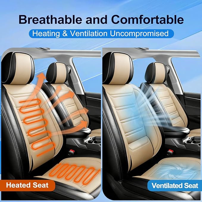 Fit CX-50 Car Seat Covers for Select Mazda CX50 2023-2026, Full Coverage Leather, Airbag Compatible, Luxury Waterproof All Weather Seat Protector, Full Set, Black+Beige