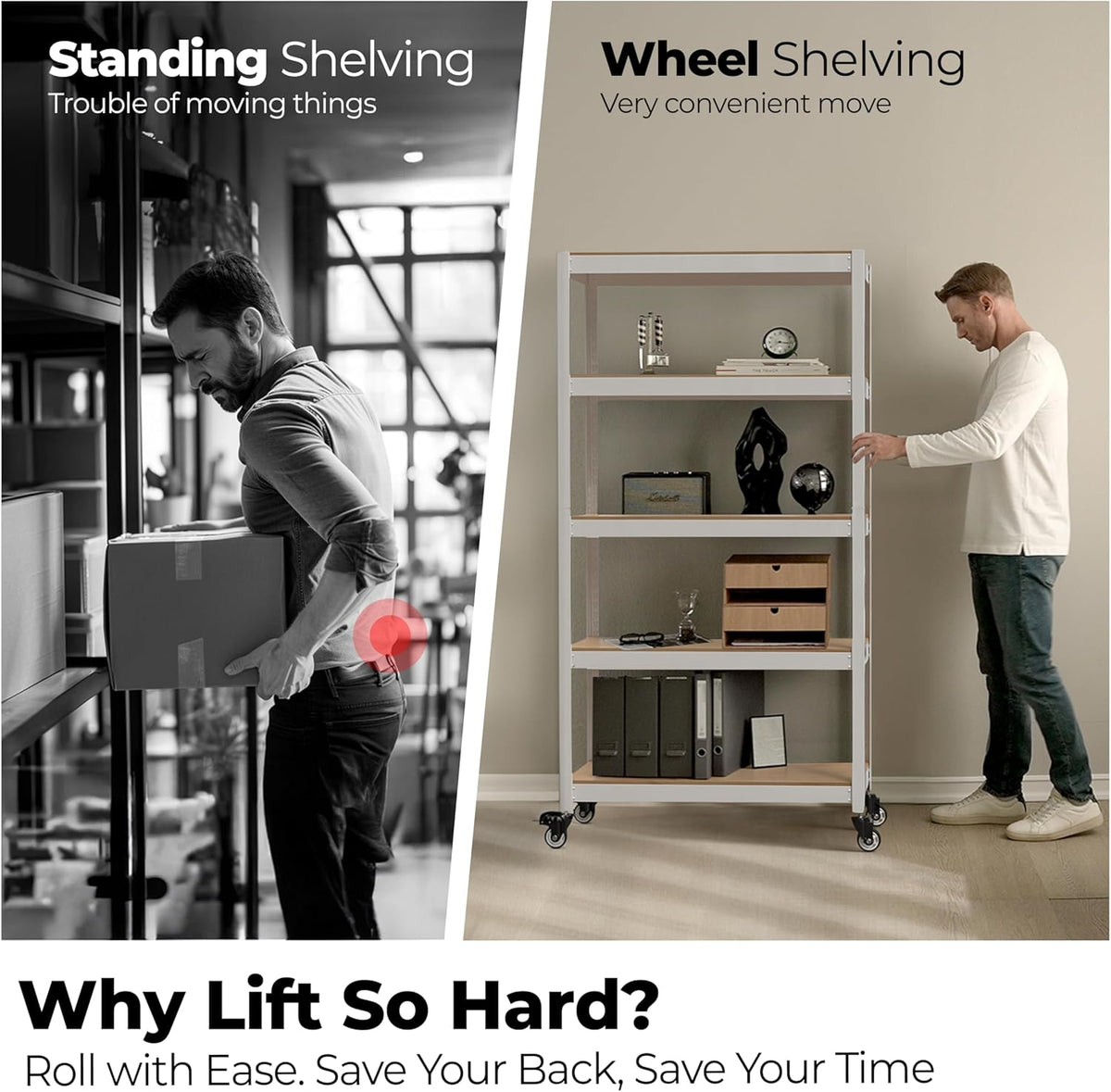 HOMEDANT House White 5-Tier Metal Rolling Cart Shelf Rack Casters Heavy Duty Wheel Shelving Unit Adjustable Utility Storage Shelves Organizer Shelf Kitchen Garage 24.4" W x 16.5" D x 62.2" H 4Pack
