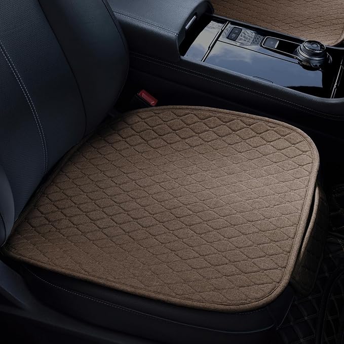 Linen Car Seat Covers for Cars - Non-Slip and Soft, 2 PCS Bottom Seat Cover Protectors with Storage Pocket, Linen Front Seat Covers Used for SUVs, Cars, Sedans (Brown)