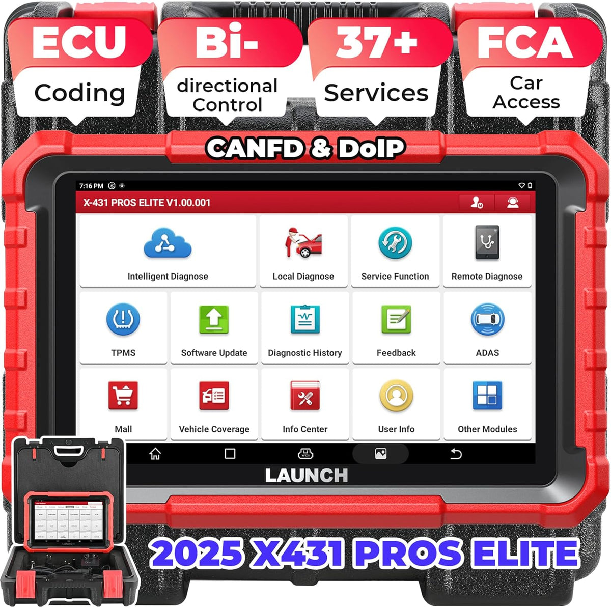 LAUNCH X431 PROS Elite [2025 New Model] Fully Functional Bidirectional Scan Tool, CANFD&DOIP, ECU Coding, VAG Guided Function, FCA SGW Cars, 37+ Resets, FCA AutoAuth, Full System Scanner for All Cars