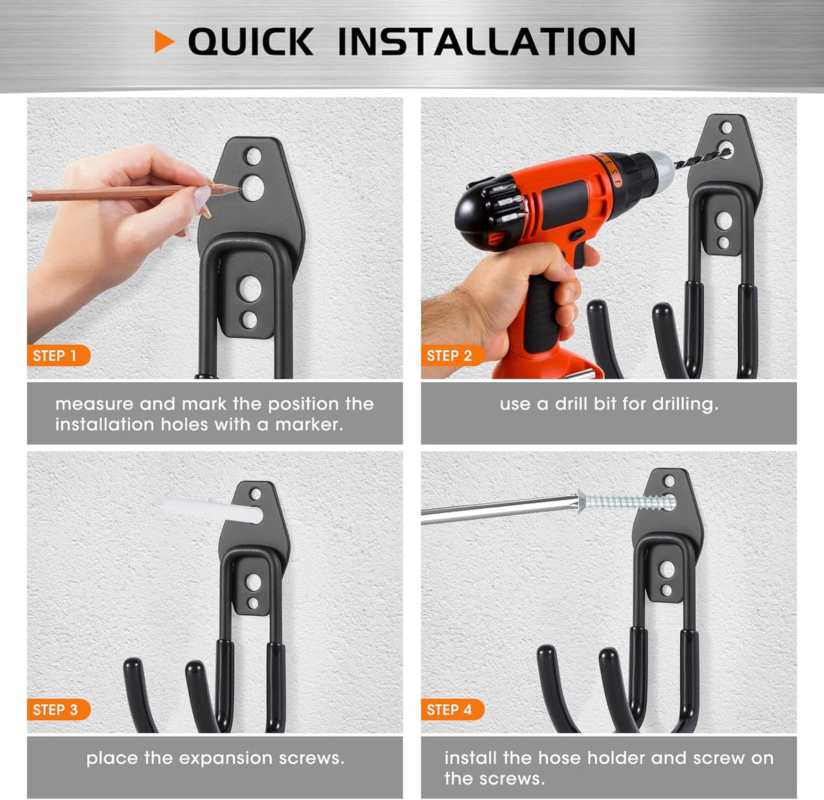 Garage Tool Hooks Wall Mount, 6 Pack Heavy Duty Storage Hooks for Garden Tools, Wall Hooks for Garden Hoses, Brooms, Ladders, Garage Storage and Organization Accessories