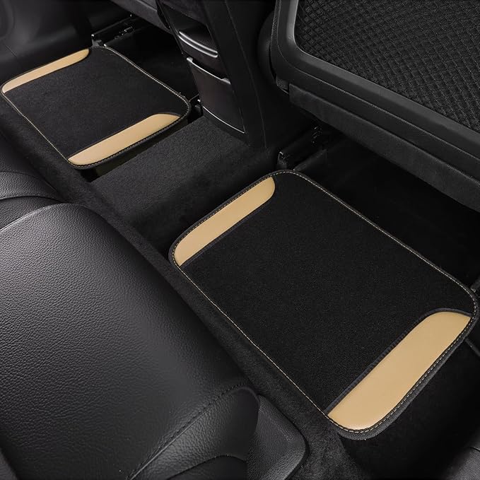 CAR PASS Faux Leather Steering Wheel Cover and Waterproof Car Floor Mats,Universal Car Combo Fit for 95% Sedan,SUV,Cars,14.5-15inch Sporty Anti-Slip Safety Comfortable Design(Black＆Beige)