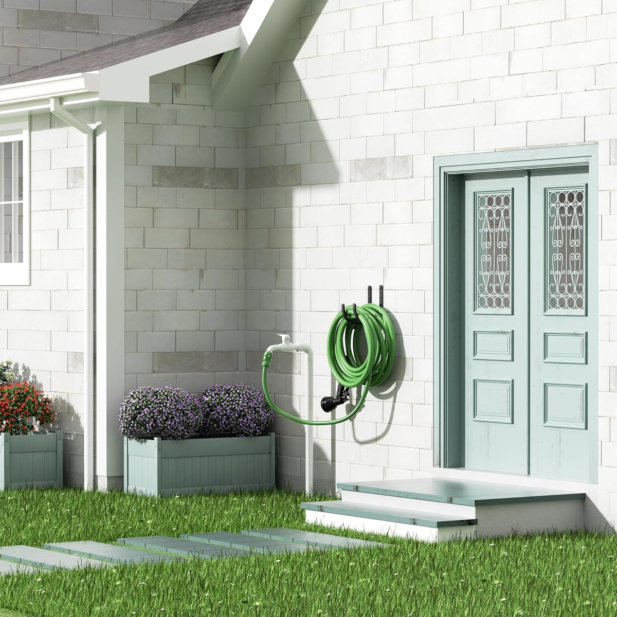 Garden Hose Holder Wall Mount - Aluminum Hose Hanger for Outside, Durable Wall-Mounted Hooks for Garden & Outdoor Use（2 Hooks）