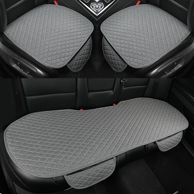 West Llama Linen Car Seat Covers,Bottom Seat Covers for Cars Include 1 Pair Front Driver Seat Pad Mat and 1 Rear Bench Cover Universal Fits 90% Vehicles,SUVs,Cars,Sedans(3Piece-Gray)