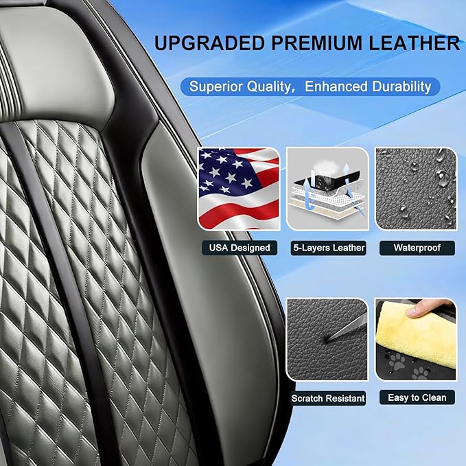 Fit Mazda 6 Car Seat Covers for Select Mazda 6 2007-2021 - Premium Full Coverage Leather, Airbag Compatible, Luxury Waterproof All Weather Seat Cushion Protector, Full Set, Black+Gray