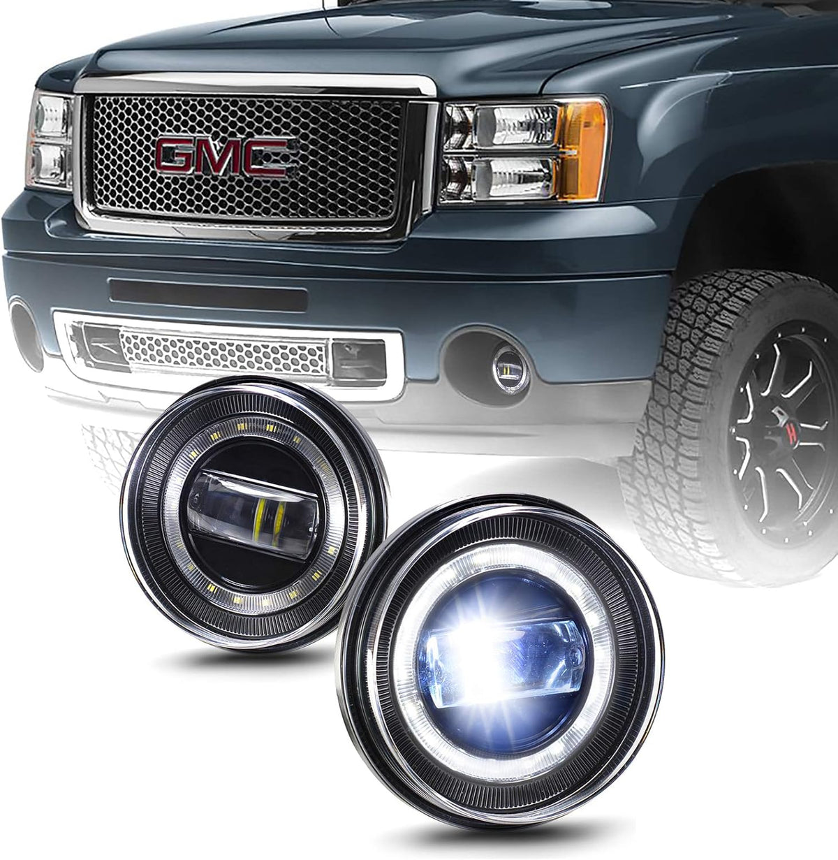 Tecoom LED Fog Lights, 1 Pair Bumper Driving Fog Lamps Compatible with 2007 2008 2009 2010 2011 2012 2013 GMC Sierra 1500/2500/3500, DOT SAE Approved,Waterproof 4200 lumen LED Fog Light