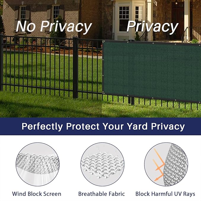 Windscreen4less Privacy Fence Screen Heavy Duty Windscreen Fencing Mesh Fabric Shade Net Cover with Brass Grommtes for Outdoor Wall Garden Yard Pool Deck, 8'x84' Green
