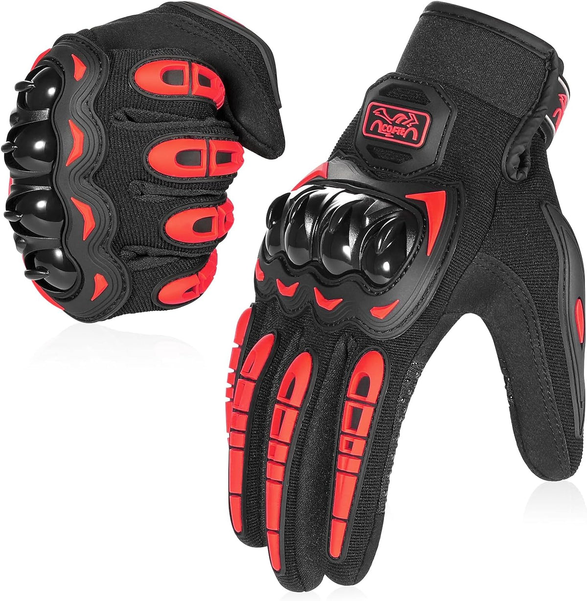 COFIT Motorcycle Gloves Breathable, Touchscreen Motorbike Gloves Anti-Slip with Good Grip Hard Knuckles Protection for Men Women Motocross, BMX ATV MTB Cycling, Road Racing - Red XL