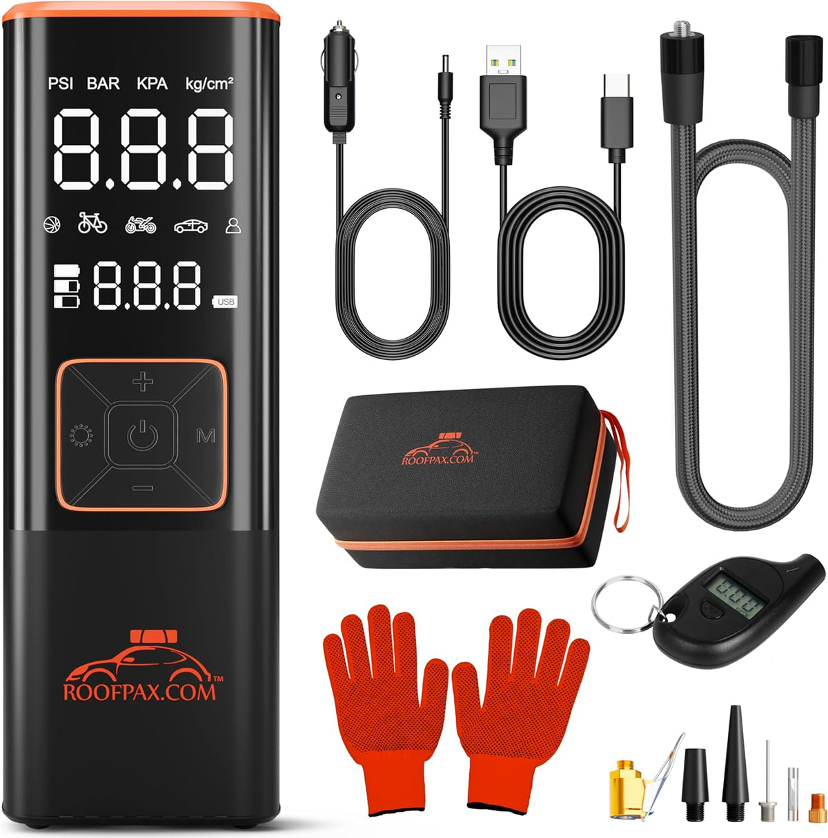 RoofPax Car Tire Inflator Portable Air Compressor 150 PSI Battery Powered 3x Faster Portable Tire Inflator for Car with Digital Pressure Gauge Auto Air Pump