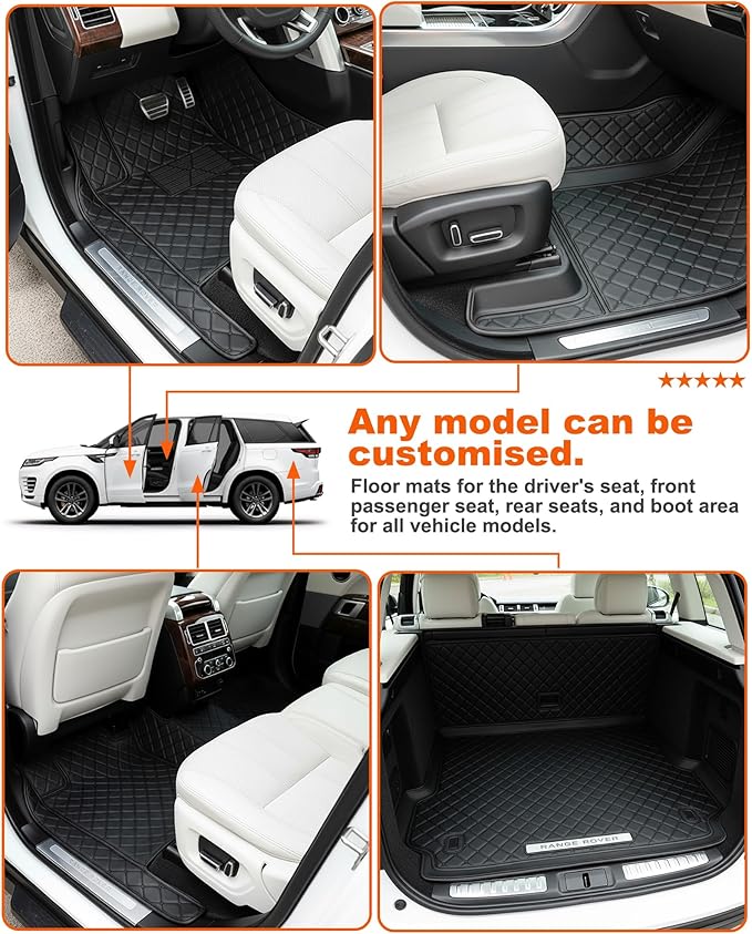 All-Weather car Floor MATS-Suitable for 99% of car Models,Leather car mat, offering Personalized Embroidery and Multiple Color Options,Provide Protection for car Rug (Orange)