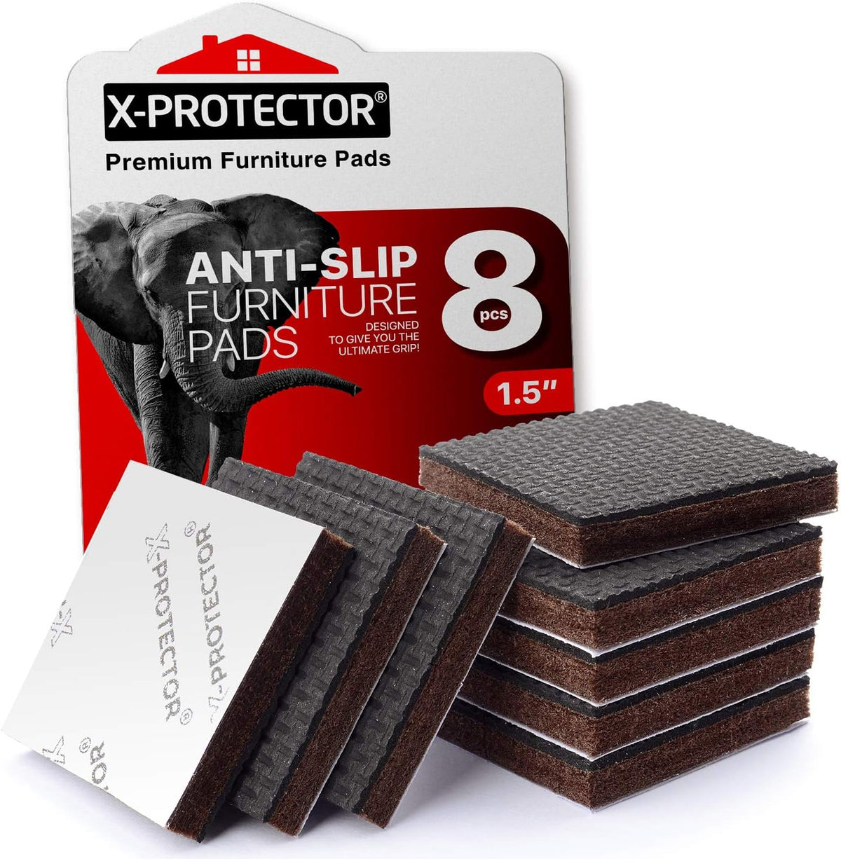 Non Slip Furniture Pads 8 pcs 1 1/2" X-Protector - Premium Furniture Grippers! Self-Adhesive Rubber Feet Furniture Feet - Ideal Non Skid Furniture Pad Floor Protectors - Keep Furniture in Place!