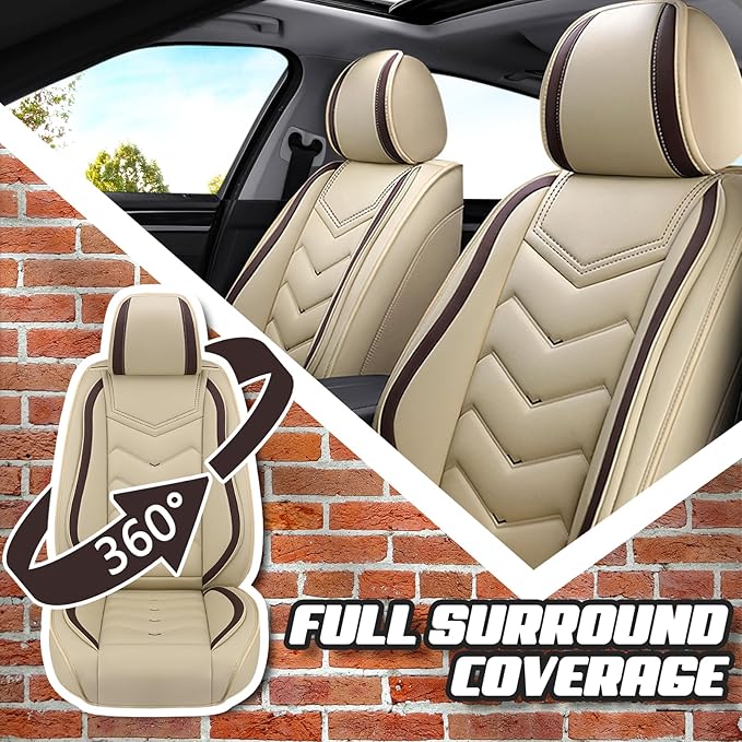 Car Seat Covers for VW Eos 2007-2016, Premium Nappa Leather Car Seat Cover, Stylish Sport Seat Covers， Automobile Seat Cover Sets.(Standard 2 Seats/Beige)