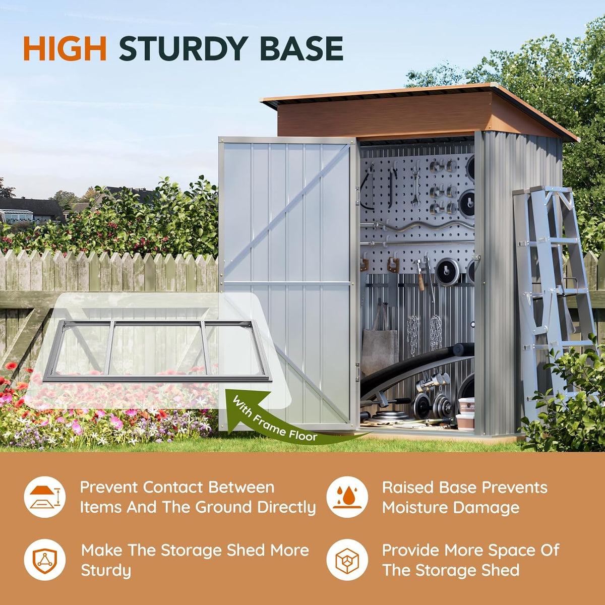 5x3FT Multi-Used Shed & Outdoor Storage Shed with Floor Frame, Lockable Doors, Compact Metal Tool Shed for Garden, Backyard, Patio, Utility, and Various Storage(Matte Gray)