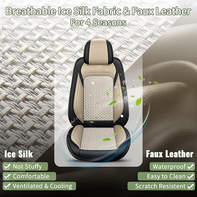 for Subaru Impreza Seat Covers Full Set 2012-2024 2025 2026 - Breathable Cool Ice Silk Leather 5 Seats for Subaru Impreza Accessories (Black&Beige)