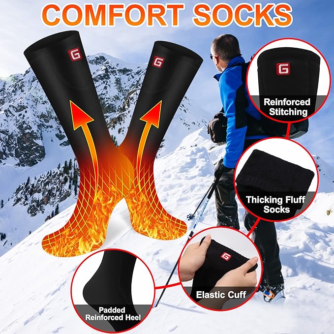 Autocastle Heated Socks for Men Women - Rechargeable Battery Electric Socks for Chronically Cold Feet - Winter Warm Thermal Washable Unisex Foot Warmer for Hunting Skiing Cycling