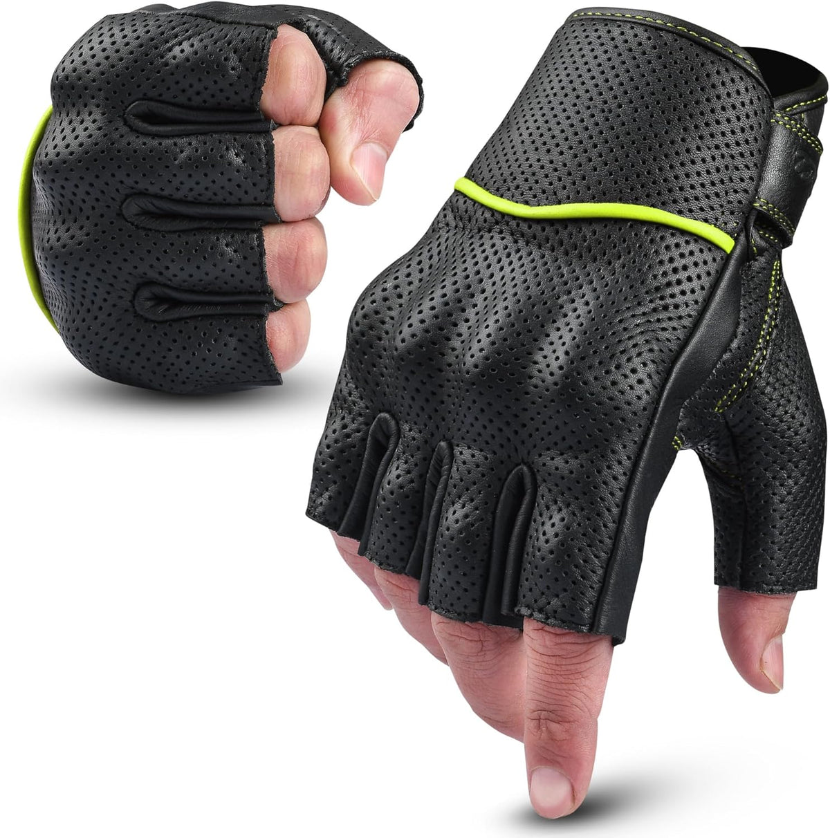 aasportx Motorcycle Gloves - Men's Leather Motorbike Gloves with Touchscreen Function - Non-Slip Pads for Men & Women
