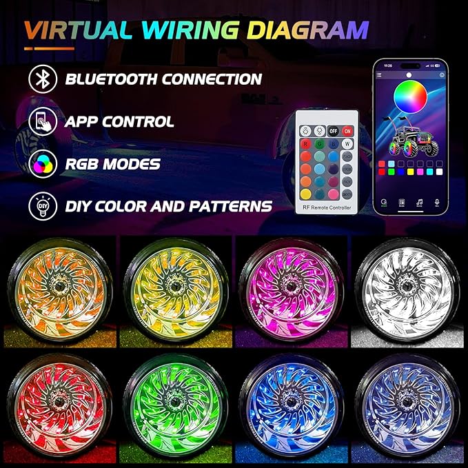 Nilight 4PCS 17.5inch Double Row LED Wheel Ring Lights RGB with APP and Remote Control Neon Light w/Turn Signal and Braking Function Dual Row for Car Van SUV Truck
