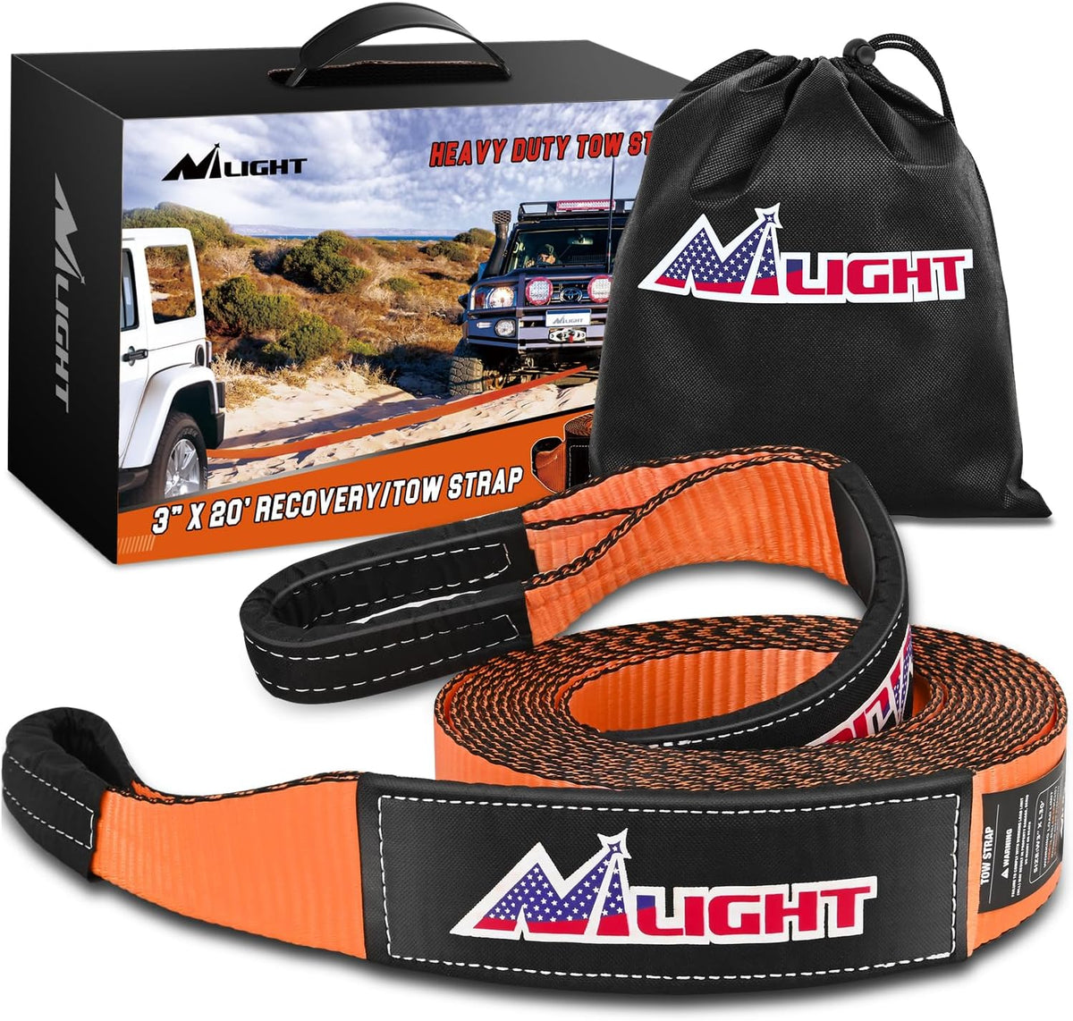 Nilight 3" x 20' Recovery Tow Strap Lab Tested 31,500lbs Break Strength Heavy Duty Off Road Straps with Triple Reinforced Loop Emergency Towing Rope of Mind for SUV, UTV, ATV, Truck, 2 Years Warranty