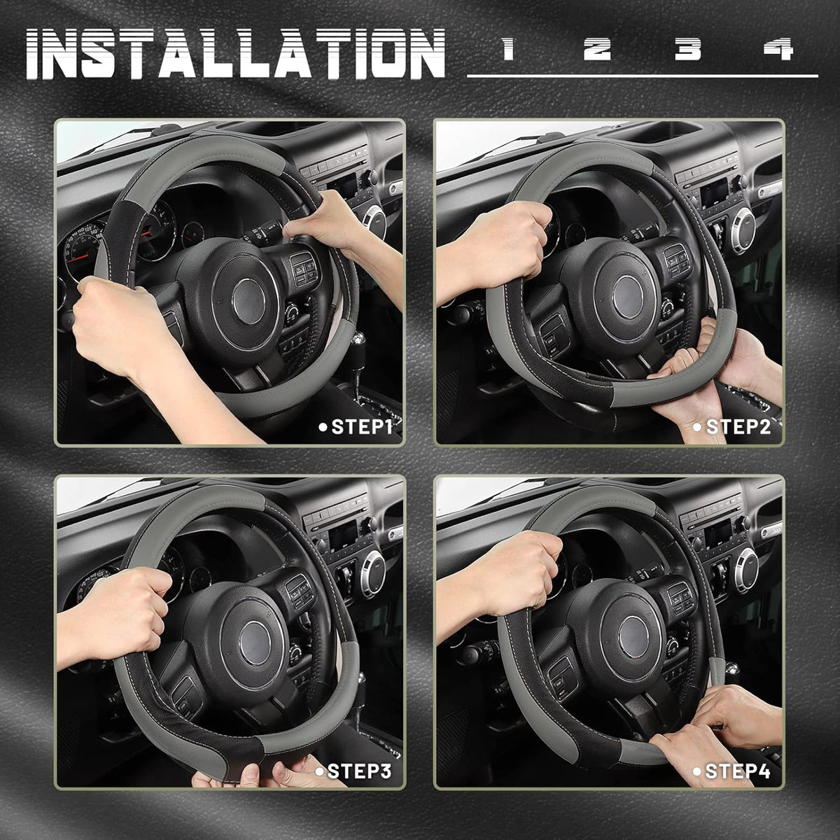 SEG Direct Car Steering Wheel Cover for F-150 Tundra Range Rover 15.5-16 inch, Black and Gray Microfiber Leather