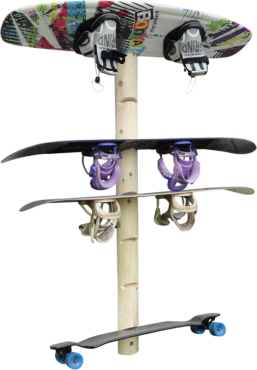 7-Place Wall-Mounted Snowboard Log Rack, Wakeboard Racks, Skateboard Holder Wall Mount, Vertical Snowboard Wall Mount Sport Storage for Garage, Skateboard Rack Walls, Wood Storage Racks - Unfinished