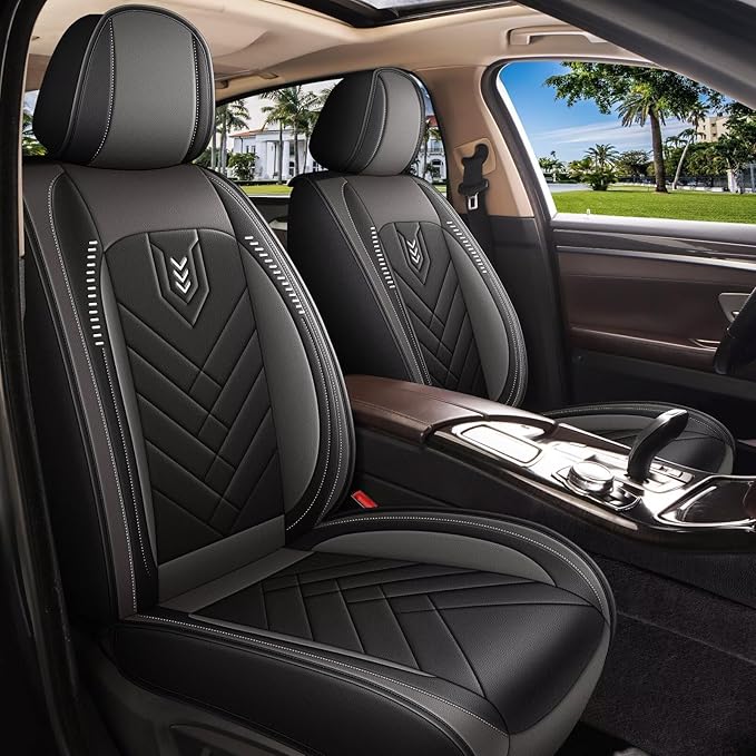 AOMSAZTO Car Seat Covers Front Set Fit for BMW X5 2007-2025 2026 Faux Leather Waterproof Seat Covers Automotive Seat Cushion Protector(2 Seats, Black&Grey)