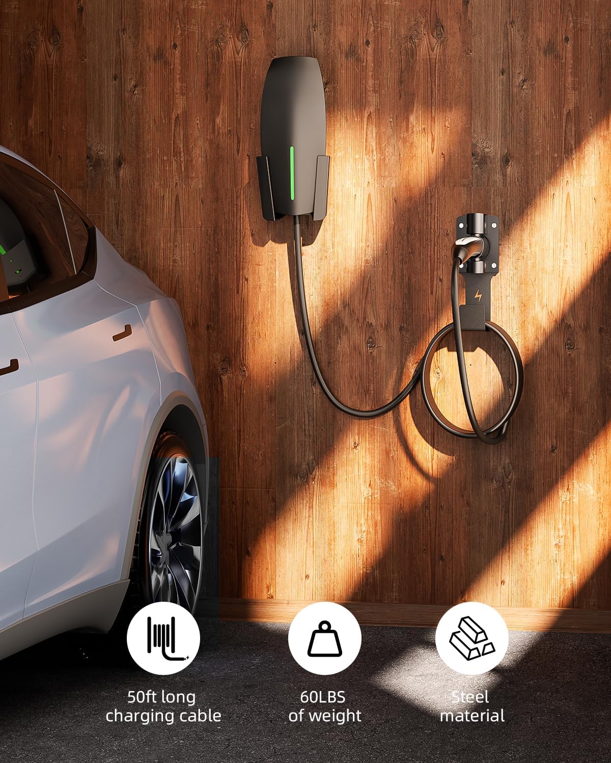 for Tesla Charger Holder, with 180° Rotation Nozzle Dock, Metal J-Hook for Tesla Model 3/Y/X/S Charger Cable Car Accessories Wall Connector Organizer Extra with Mobile Connector Holder