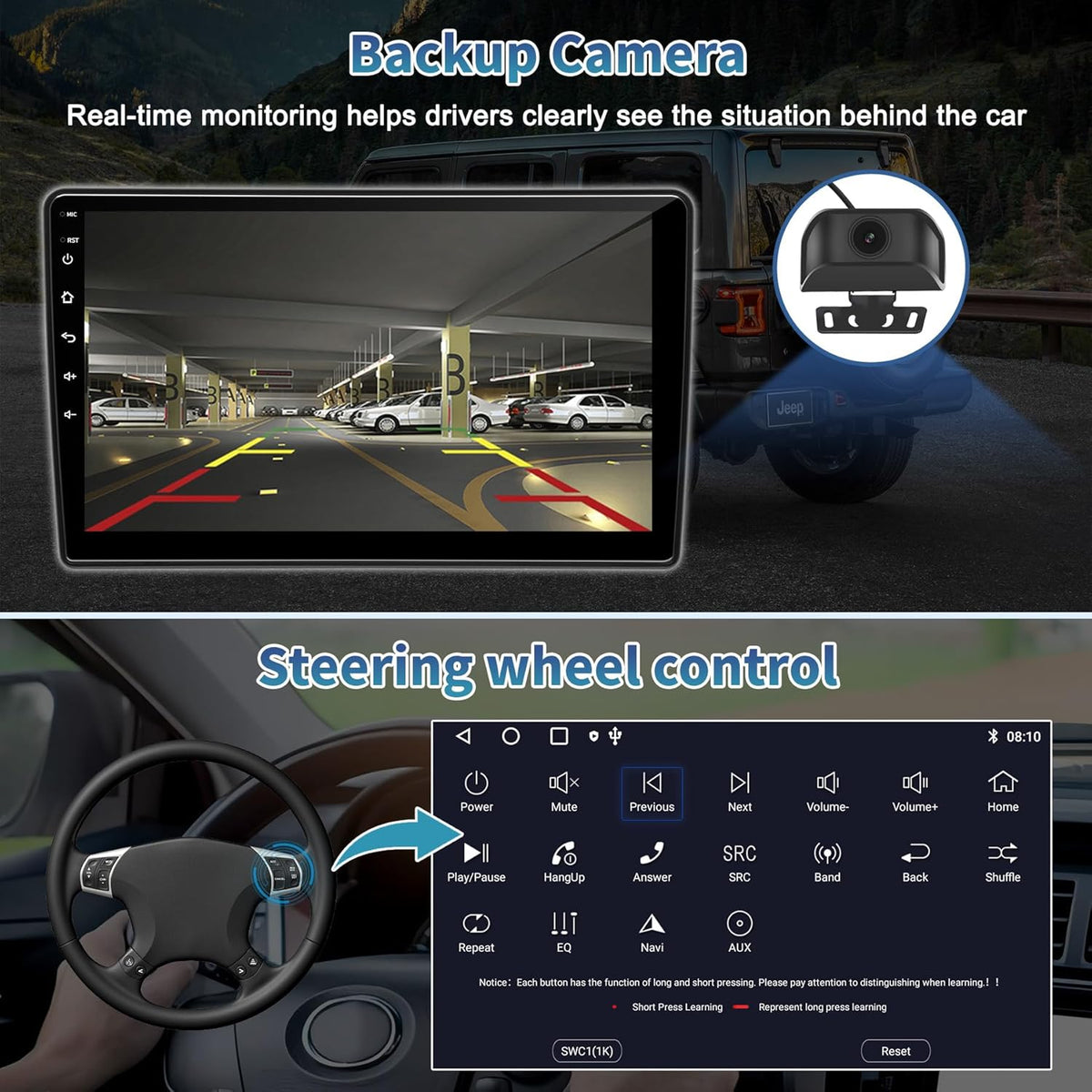 Car Radio Stereo for Jeep Wrangler JK 2007-2018 Dodge Ram 1500 2500 3500 Grand Cherokee, Android 13 2G+64G with CarPlay Android Auto 10 inch Touchscreen Head Unit, GPS BT WiFi AM/FM, Rear View Camera